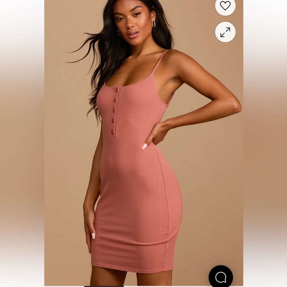 Lulus Fashionably Favored Ribbed Bodycon Mini Dress in Dusty Rose, Size S, NWT